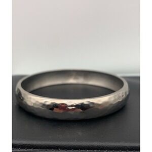 Steeltime Stainless Steel Hammered Silver Tone Bangle Bracelet